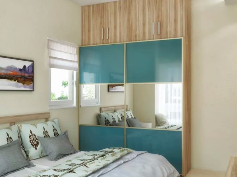 Teal Color With A Mirror Panel - Wardrobe Color Combination