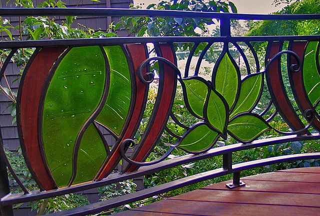 Wrought Iron Railing With Stained Glass