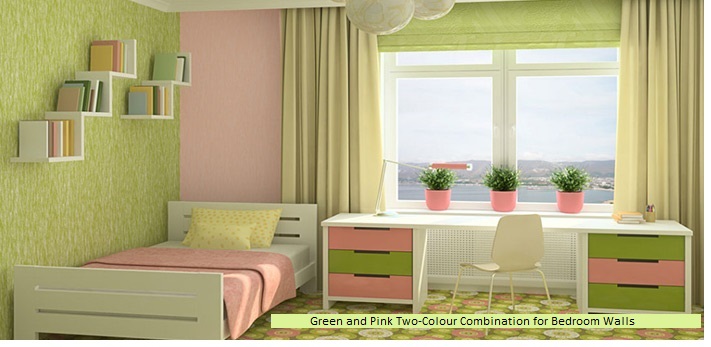 Green and Pink Two-Colour Combination for Bedroom Walls