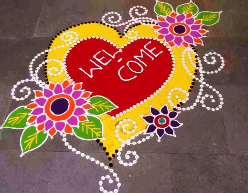 Greeting visitors with a rangoli